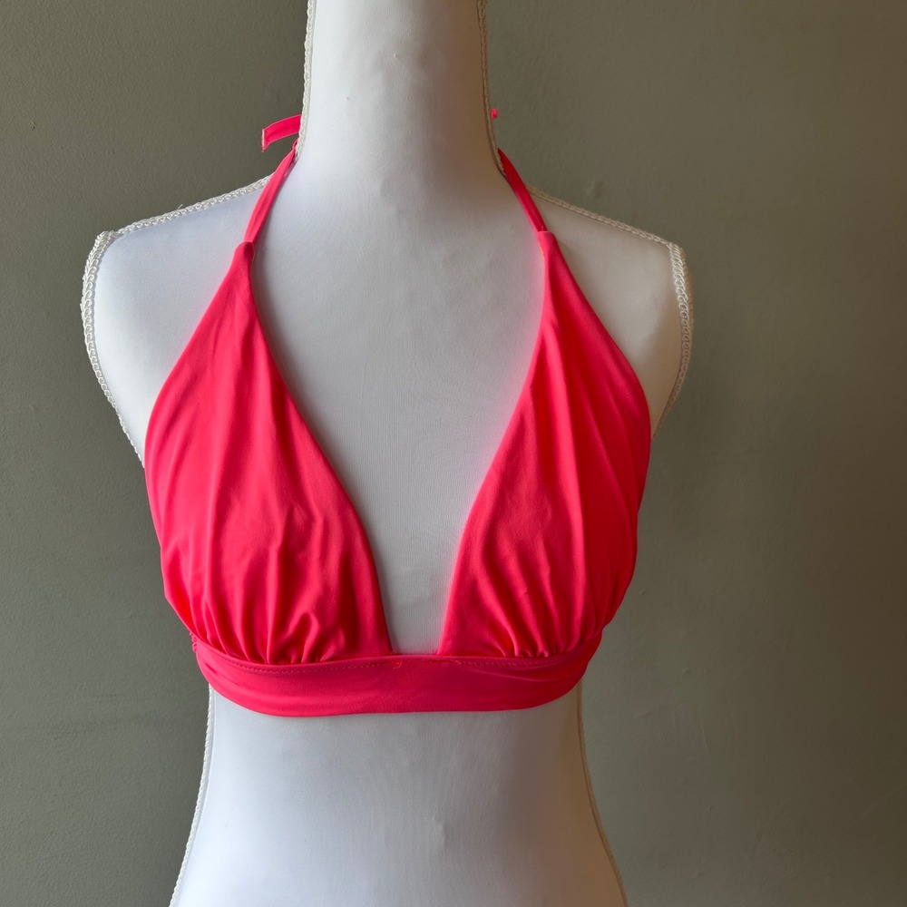 Victorias Secre Pink Halter Triangle Bikini Top Size Medium Solid Hot Pink